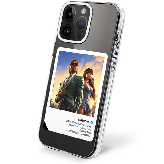 "CALIFORNIAN ADAM & EVE" on iPhone 14 Pro Max case