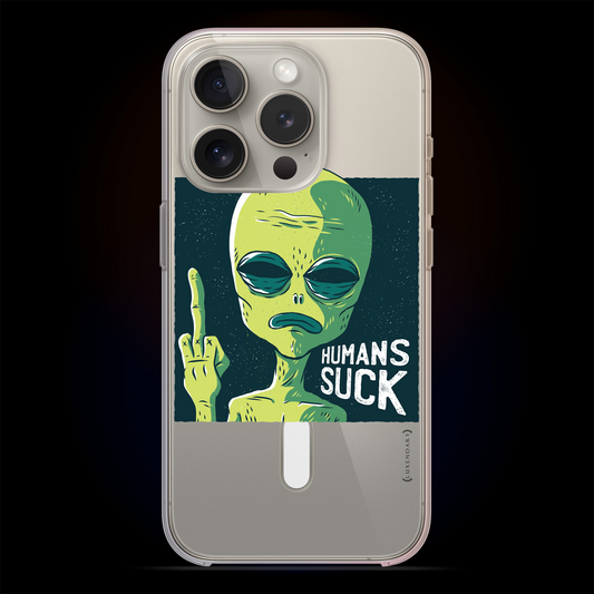 Alien Middle Finger, iPhone 15 / Pro / Pro Max / Plus clear case with Magsafe