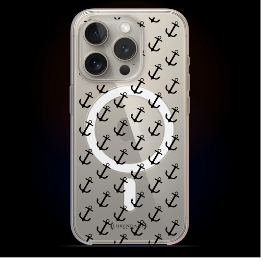 ANCHORS PATTERN, iPhone 15 / Pro / Pro Max / Plus clear case with Magsafe