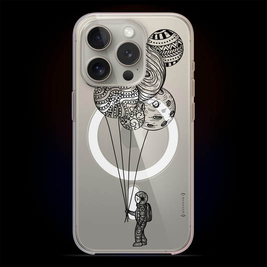 Astronaut Balloons, iPhone 15 / Pro / Pro Max / Plus clear case with Magsafe