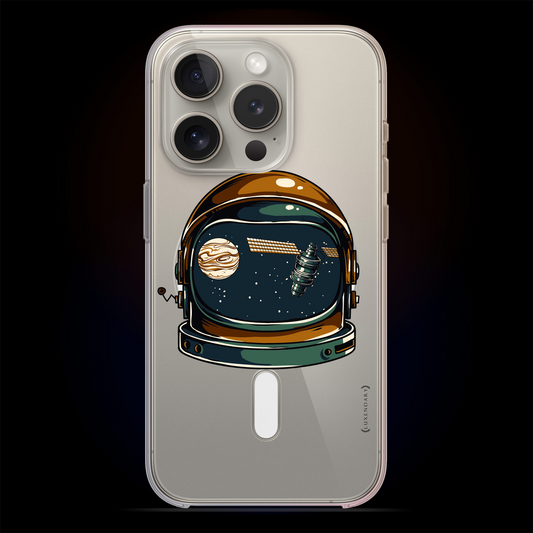 Astronaut Helmet Space Reflection, iPhone 15 / Pro / Pro Max / Plus clear case with Magsafe